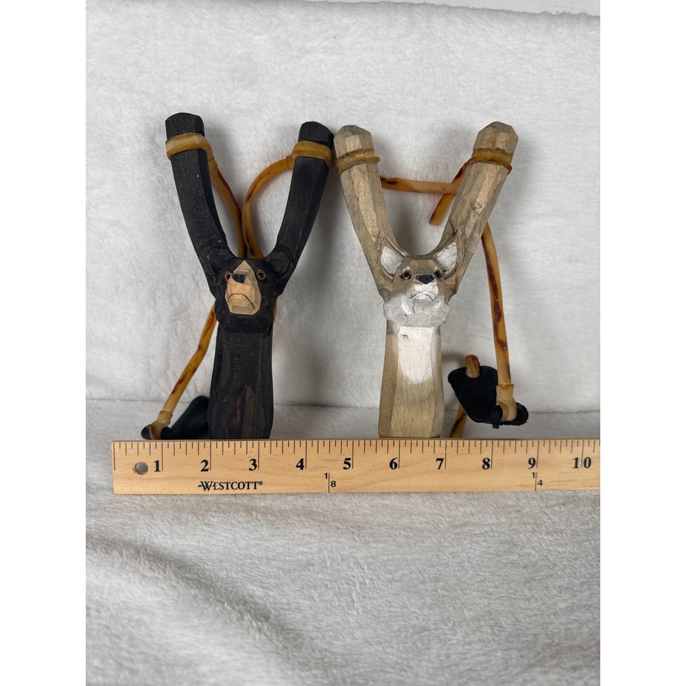 Handcrafted Wood Animal Slingshots Unisex OS Black Tan Fair Hand Carved Bear Fox
